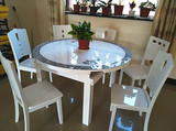 实木休闲特价餐椅欧式田园时尚简约小户型纯白色酒店钢化玻璃圆桌