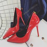 2016cl红底鞋明星款漆皮浅口尖头高跟单鞋女裸色细跟红色女婚鞋