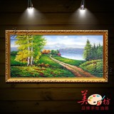 美坊手绘油画有框客厅沙发背景墙欧式树林风景画装饰画乡村白桦林