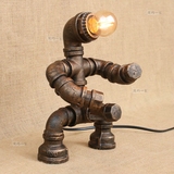 创意个性铁艺机器人水管台灯loft复古简约工业风美式乡村摆件台灯