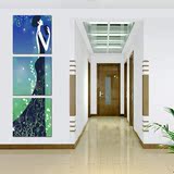 抽象竖版美女人物玄关走廊无框装饰画 经典简约现代客厅三联画