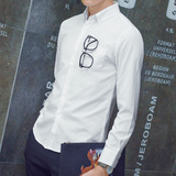 牛津纺男士长袖常规衬衫纯色青少年学生班服修身大码白色衬衣潮装