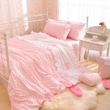 韩式波点公主床品全棉田园单人床儿童床上用品粉色纯棉三四件套