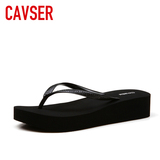 CAVSER夏季女夹脚坡跟人字拖厚底防水台松糕凉拖鞋防滑沙滩鞋子