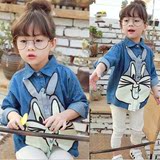 女童春款衬衫 韩版童装儿童可爱兔八哥水洗牛仔衬衫 宝宝长袖衬衣