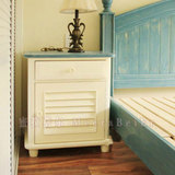 美式乡村风格储物柜 田园风格实木床头柜 地中海风格储物柜蓝色