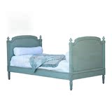美式实木雕花儿童床 法式复古做旧1.2米单人床 简约公主蓝色方床