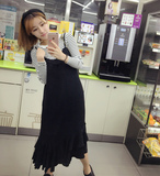 四喜白 韩国 吊带连衣裙 纱裙 度假旅游款 黑色长裙