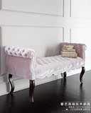 新款美式乡村布艺卧室床尾凳 欧式法式时尚实木床前凳门厅换鞋凳