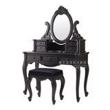 欧式复古做旧实木卧室梳妆台美式法式橡木雕花小户型化妆台镜组合