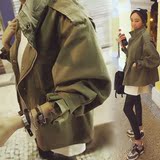 韩国外套2016秋季新款时尚宽松显瘦军绿色大衣薄款抽绳收腰风衣女
