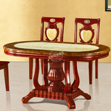 现代中式大理石实木圆形桌橡木餐桌木质家用吃饭桌子餐桌椅组合
