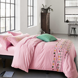 全棉棉绣花四件套纯色纯棉简约床单素色被套1.8m2.0米双人床上用