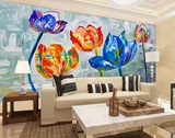 田园壁纸艺术美式客厅电视背景墙纸复古墙布个性花卉油画壁纸壁画