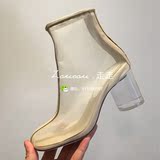 2016夏季欧美水晶高跟女凉鞋真皮透明网纱凉靴王菲同款透明跟凉鞋