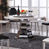 欧式不锈钢餐桌椅简约现代高档餐桌酒店包厢带转盘大理石圆形餐台