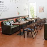 北欧咖啡厅沙发桌椅 奶茶甜品店皮质卡座 实木仿古茶餐厅餐椅组合