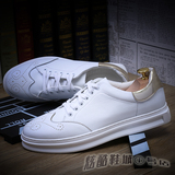 新款布洛克白色休闲鞋男韩版纯色圆头板鞋学生平板低帮白鞋子男鞋