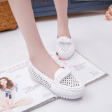 夏季镂空韩版新款工作鞋黑色平底孕妇豆豆鞋女妈妈鞋软皮学生单鞋