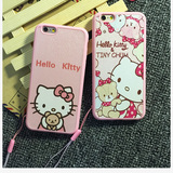 iPhone6s手机套6plus手机壳苹果5s卡通kitty猫带挂绳蚕丝软硅胶套
