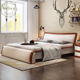 欧式全实木床1.8米大床美式头层真皮床新古典白蜡木床北欧风格床