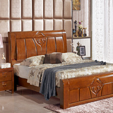工匠全实木胡桃色1.8米双人床现代橡木床 婚床加厚卧床床中式家具