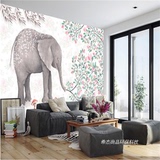 儿童主题房间环保壁纸 卧室背景墙美式卡通墙纸手绘大象 环保壁画