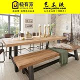 美式乡村实木复古餐桌椅组合loft工业风实木办公桌会议桌进口松木