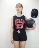 2016夏季日本原宿bf风数字23篮球服无袖背心+短裤休闲运动套装女