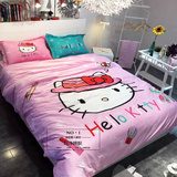 女孩床上用品秋冬季保暖水晶绒kitty床单被套四件套粉色哈喽KT猫
