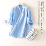 韩国订单BF风格棉质手感竖条纹宽松衬衫女上衣夏季新款