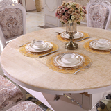 欧式餐桌椅组合6人大理石小户型实木雕花现代圆形伸缩折叠饭桌子