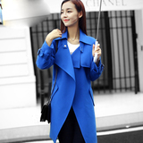 支吖吖春装灰色系带修身新款韩版蓝色式休闲女士靓丽长款风衣时尚