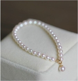 新款天然南洋母贝珠珍珠手链手镯 5-6mm正圆白色强光 包邮 送妈妈