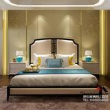 新中式实木床 复古简约单双人床 现代宜家样板房酒店定制板式床