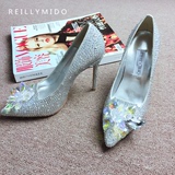ReillyMiDo 新款灰姑娘水晶鞋尖头高跟鞋水钻单鞋baby婚鞋新娘鞋