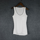 丹麦外贸原单  夏季新款纯棉修身显瘦小口袋纯白色圆领背心T恤女