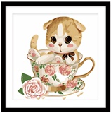 正品DIY数字油画30*40动漫卡通儿童房小黄猫可爱猫茶杯猫30*30