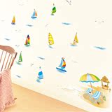海洋帆船墙贴墙纸贴画海滩沙滩海鸥帆船运动儿童房度假区幼儿园