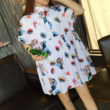2016夏季新款韩版时尚个性印花宽松大码衬衫中长款娃娃连衣裙女潮