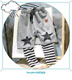 2016秋款童装新款五角星男童裤韩国版假两件条纹打底裤