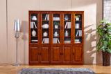 包邮实木书柜组合书架现代中式全香樟木玻璃带门书橱简易书橱家具