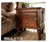 美式实木家具定做 美式实木床头柜 床边柜 樱桃木环保水性漆