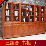 中式现代实木玄关柜南榆木仿古雕花书柜组合古典书架博古架三组合