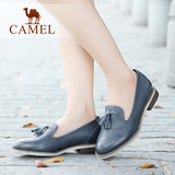 Camel骆驼女鞋春真皮羊皮英伦风布洛克调花中跟浅口休闲鞋单鞋