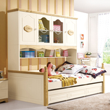 清新实木高低床组合书架带衣柜床组合多功能床子母床儿童床学生床