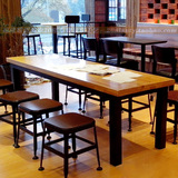 实木餐桌酒吧咖啡厅铁艺长桌星巴克休闲桌椅组合设计师桌椅高吧椅
