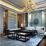 新中式沙发家具 现代中式客厅休闲沙发椅 酒店会所实木布艺沙发