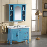 美式风格地中海蓝色落地浴室柜洗手台简欧特色洗漱洗手池柜子包邮