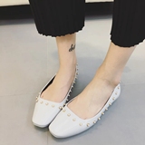 卡丝露2016新款韩版时尚铆钉方头 漆皮浅口单鞋平底软底舒适单鞋